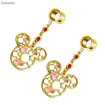 Leosoxs 2 τμχ Hot Selling Sweet Hollow Rhinestone Mickey Mouse Pinna Pulley Ear Expander Human Body Piercing Κοσμήματα