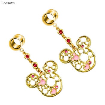 Leosoxs 2 τμχ Hot Selling Sweet Hollow Rhinestone Mickey Mouse Pinna Pulley Ear Expander Human Body Piercing Κοσμήματα