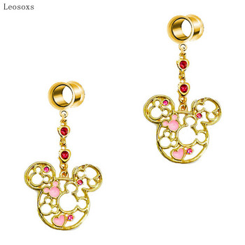 Leosoxs 2 τμχ Hot Selling Sweet Hollow Rhinestone Mickey Mouse Pinna Pulley Ear Expander Human Body Piercing Κοσμήματα