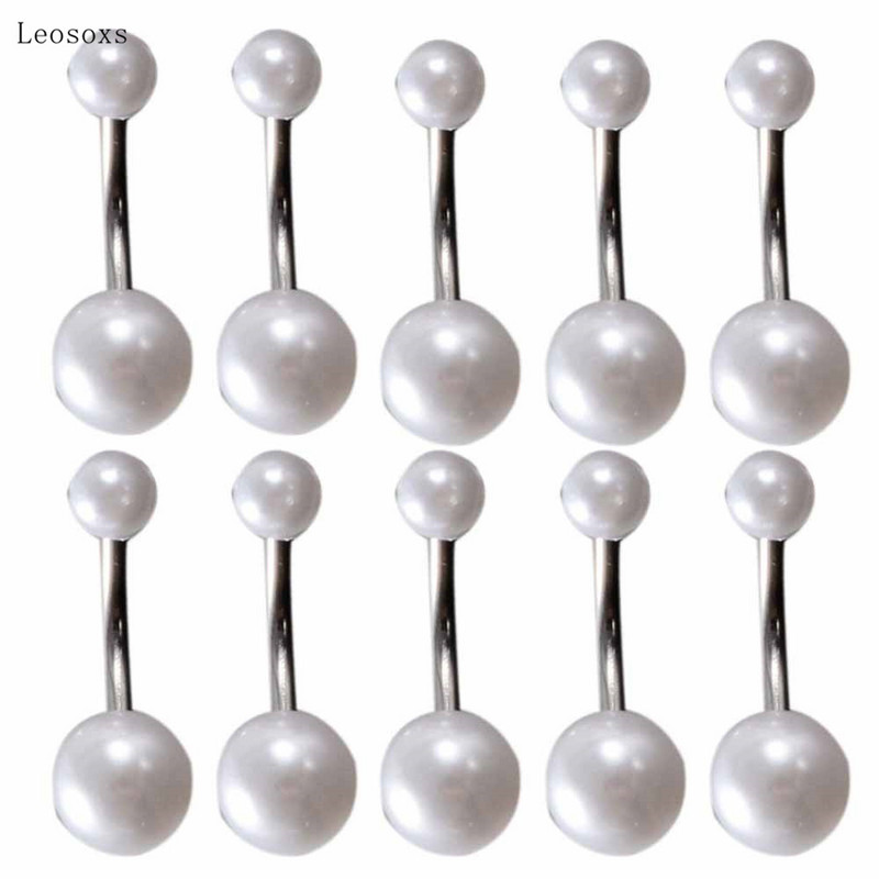 Leosoxs 10 buc. Minge din oțel inoxidabil acrilic alb dulce, bară curbată pentru buric, unghii, piercing pentru corp uman, bijuterii