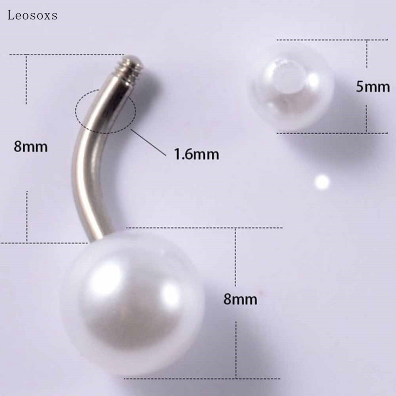 Leosoxs 10 buc. Minge din oțel inoxidabil acrilic alb dulce, bară curbată pentru buric, unghii, piercing pentru corp uman, bijuterii