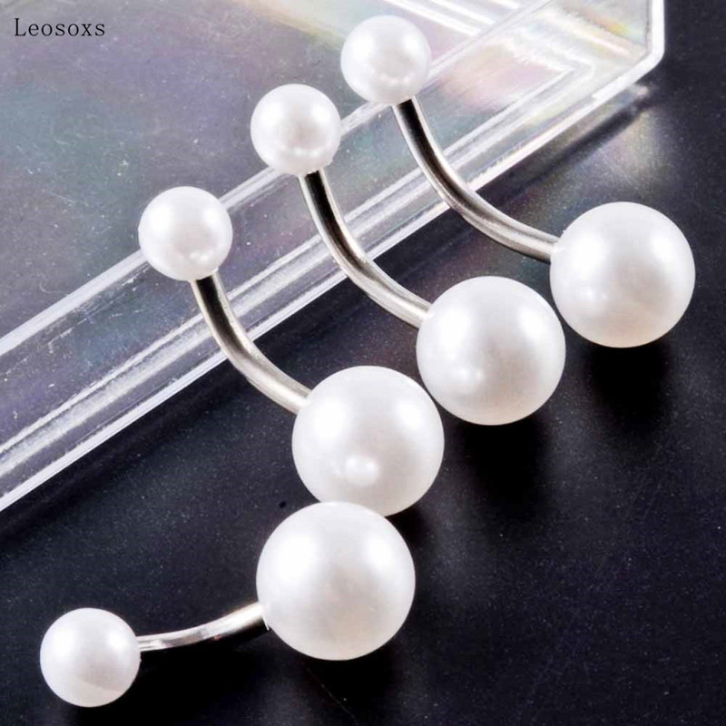 Leosoxs 10 buc. Minge din oțel inoxidabil acrilic alb dulce, bară curbată pentru buric, unghii, piercing pentru corp uman, bijuterii