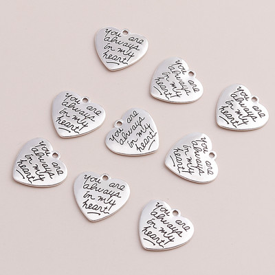 10 buc 23x21mm Inimi retro sculptate Sunteți mereu în inima mea Litere Pandantive Brelocuri pentru realizarea de coliere Accesorii