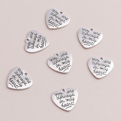10 buc 23x21mm Inimi retro sculptate Sunteți mereu în inima mea Litere Pandantive Brelocuri pentru realizarea de coliere Accesorii