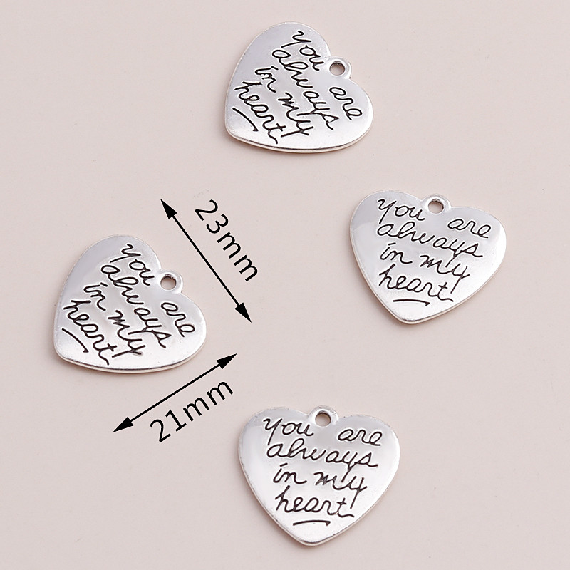 10 buc 23x21mm Inimi retro sculptate Sunteți mereu în inima mea Litere Pandantive Brelocuri pentru realizarea de coliere Accesorii