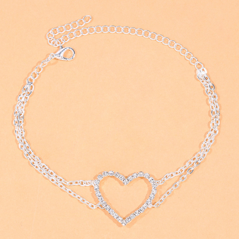 Stonefans Bohomian Big Heart Strass gleznă Brățară Comerț cu ridicata Summer Beach Hollow Heart Lanț dublu strat gleznă pentru femei