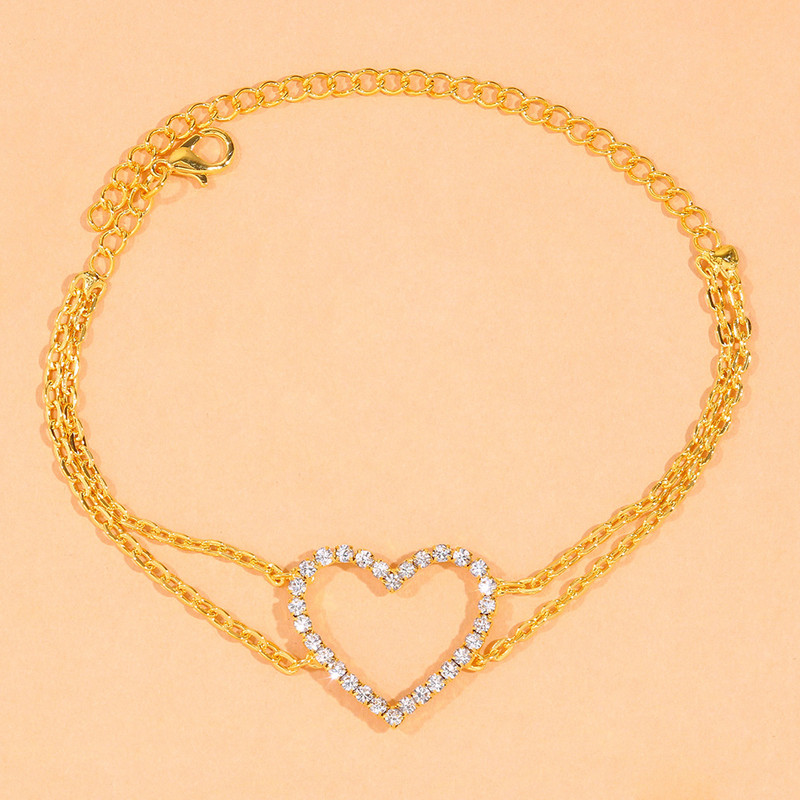 Stonefans Bohomian Big Heart Strass gleznă Brățară Comerț cu ridicata Summer Beach Hollow Heart Lanț dublu strat gleznă pentru femei