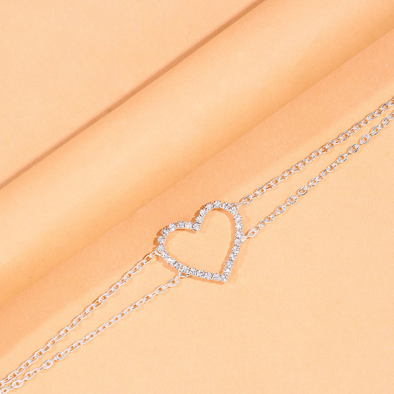 Stonefans Bohomian Big Heart Strass gleznă Brățară Comerț cu ridicata Summer Beach Hollow Heart Lanț dublu strat gleznă pentru femei