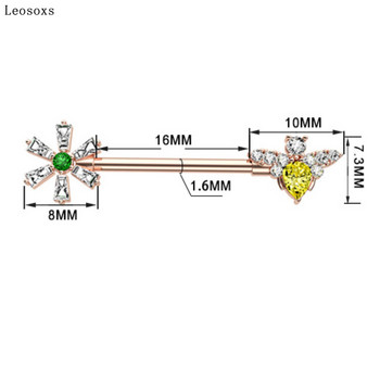 Leosoxs 2τμχ Hot Sale Flower Bee Zircon από ανοξείδωτο ατσάλι Δαχτυλίδι καρφίτσας στήθους Τύπος βιομηχανικό κόσμημα διάτρησης μπάρα