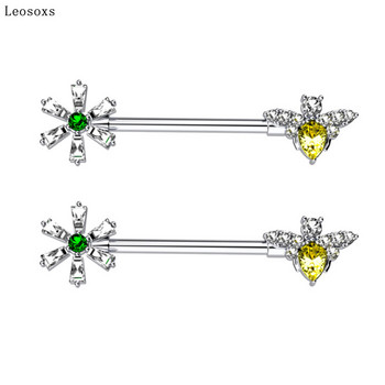 Leosoxs 2τμχ Hot Sale Flower Bee Zircon από ανοξείδωτο ατσάλι Δαχτυλίδι καρφίτσας στήθους Τύπος βιομηχανικό κόσμημα διάτρησης μπάρα