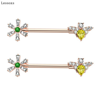 Leosoxs 2τμχ Hot Sale Flower Bee Zircon από ανοξείδωτο ατσάλι Δαχτυλίδι καρφίτσας στήθους Τύπος βιομηχανικό κόσμημα διάτρησης μπάρα