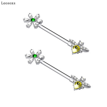 Leosoxs 2τμχ Hot Sale Flower Bee Zircon από ανοξείδωτο ατσάλι Δαχτυλίδι καρφίτσας στήθους Τύπος βιομηχανικό κόσμημα διάτρησης μπάρα