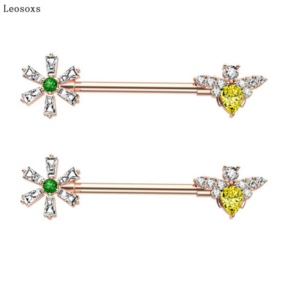 Leosoxs 2 buc. Oferte fierbinte Flower Bee Zircon Inel pentru piept din oțel inoxidabil Tip Pin Piercing cu mreană industrială Bijuterii