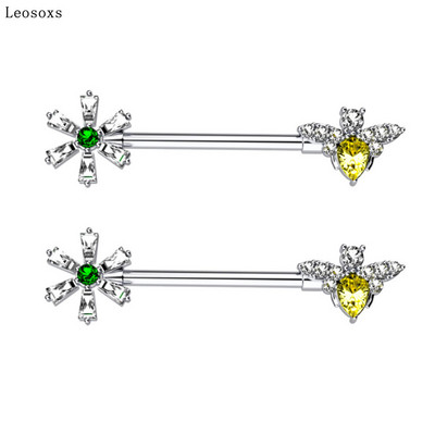 Leosoxs 2 buc. Oferte fierbinte Flower Bee Zircon Inel pentru piept din oțel inoxidabil Tip Pin Piercing cu mreană industrială Bijuterii