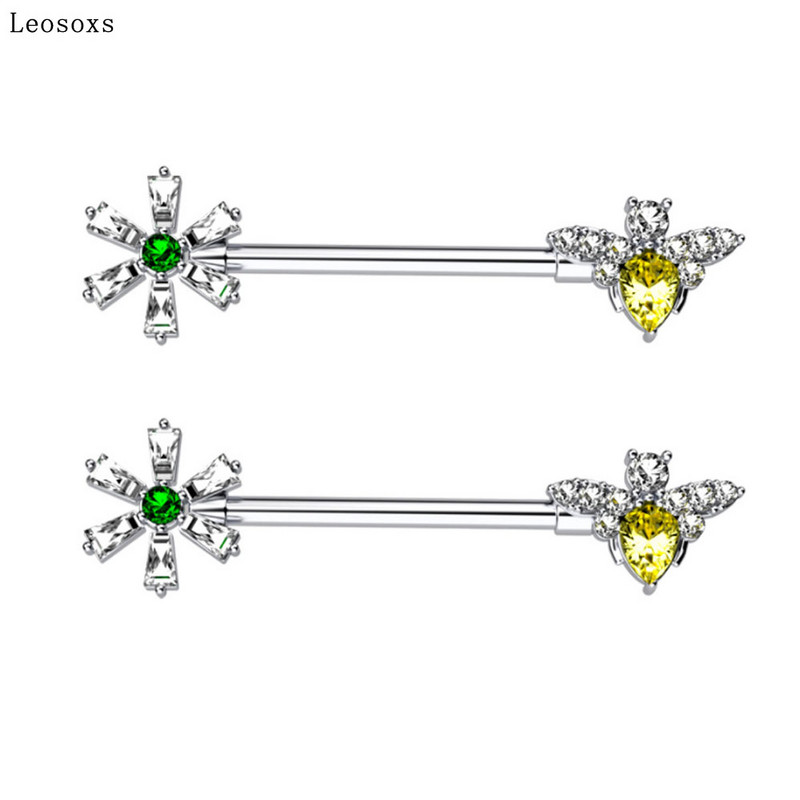 Leosoxs 2 buc. Oferte fierbinte Flower Bee Zircon Inel pentru piept din oțel inoxidabil Tip Pin Piercing cu mreană industrială Bijuterii