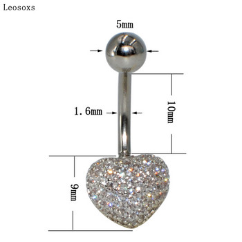 Leosoxs Hot Sale Boutique Full Zircon Belly Button Νύχι από ανοξείδωτο ατσάλι Ομφαλικός δακτύλιος διάτρησης Ομφαλικός δακτύλιος σε σχήμα καρδιάς