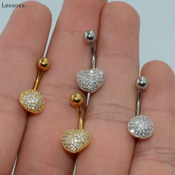 Leosoxs Hot Sale Boutique Full Zircon Belly Button Νύχι από ανοξείδωτο ατσάλι Ομφαλικός δακτύλιος διάτρησης Ομφαλικός δακτύλιος σε σχήμα καρδιάς