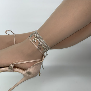 Stonefans Fashion NASTY Chain Rhinestone Letter Glezen за жени Бохемски бижута за крака FREAK Word Anklet Barefoot Chain
