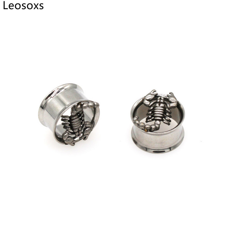 Leosoxs 1 pár rozsdamentes acél üreges szarv Scorpion fülmérők fülbevaló fültágító 8-25 mm testpiercing ékszer oreja