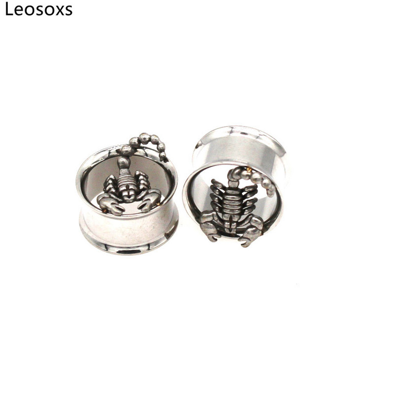 Leosoxs 1 pár rozsdamentes acél üreges szarv Scorpion fülmérők fülbevaló fültágító 8-25 mm testpiercing ékszer oreja
