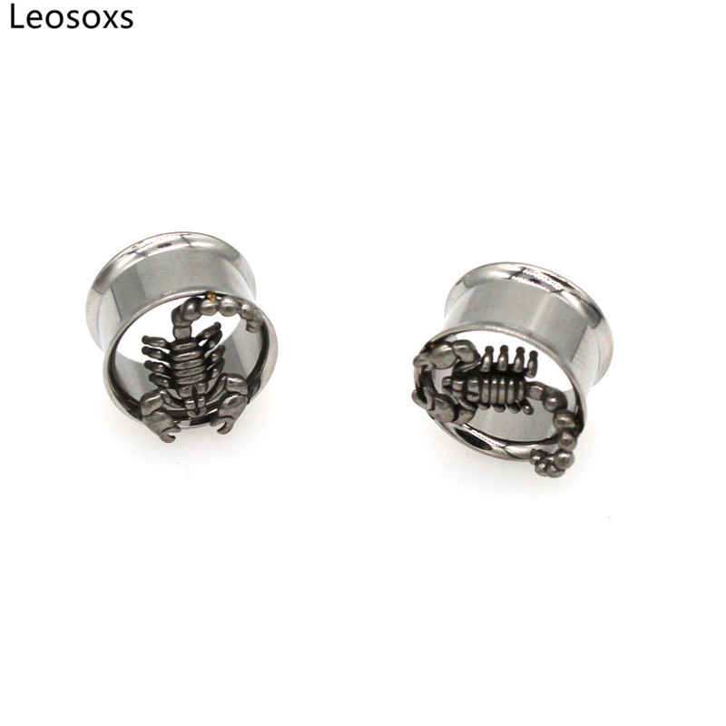 Leosoxs 1 pár rozsdamentes acél üreges szarv Scorpion fülmérők fülbevaló fültágító 8-25 mm testpiercing ékszer oreja
