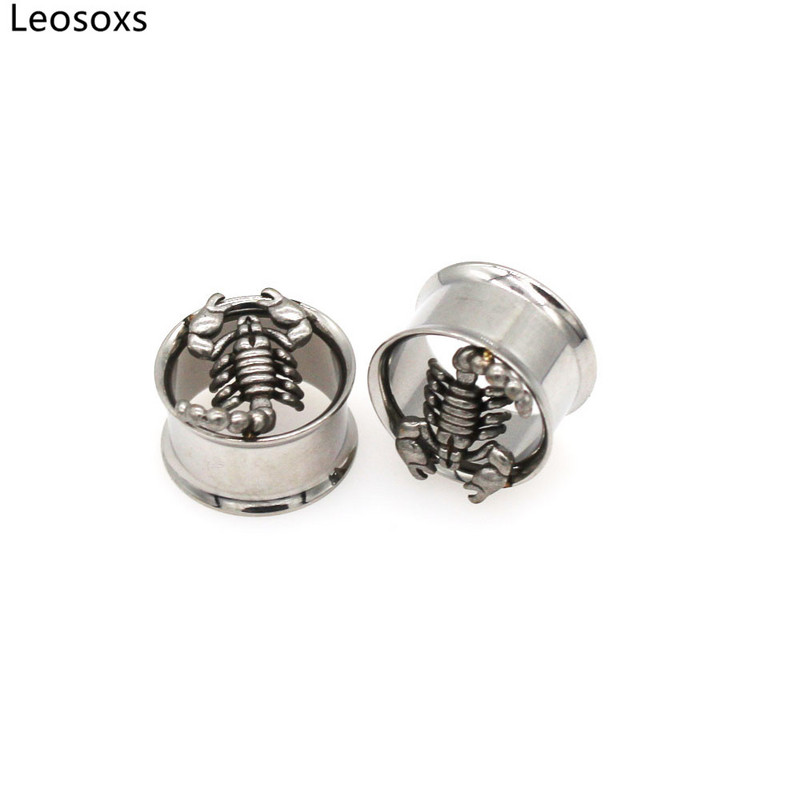 Leosoxs 1 pár rozsdamentes acél üreges szarv Scorpion fülmérők fülbevaló fültágító 8-25 mm testpiercing ékszer oreja