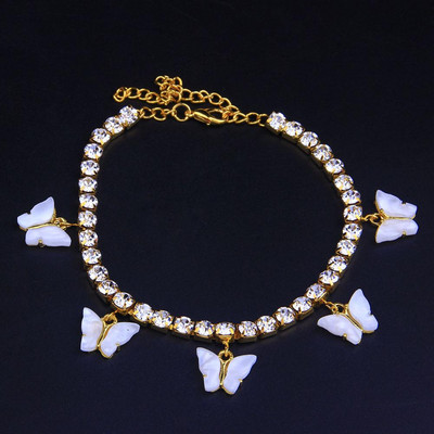 Stonefans drăguț fluture gleznă strasuri de tenis pentru femei hip hop rășină fluture pandantiv gleznă plajă picior bijuterii