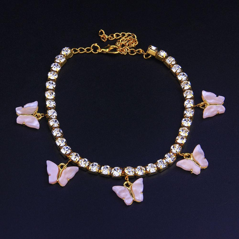 Stonefans drăguț fluture gleznă strasuri de tenis pentru femei hip hop rășină fluture pandantiv gleznă plajă picior bijuterii