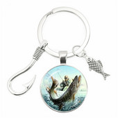 Моден ключодържател Fishing Master Ключодържател Fish Hook Keychain Стъклен купол Ключодържател Fisherman I Love Fishing Fish Pendant Ключодържател