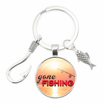 Моден ключодържател Fishing Master Ключодържател Fish Hook Keychain Стъклен купол Ключодържател Fisherman I Love Fishing Fish Pendant Ключодържател