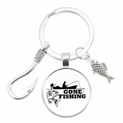 Моден ключодържател Fishing Master Ключодържател Fish Hook Keychain Стъклен купол Ключодържател Fisherman I Love Fishing Fish Pendant Ключодържател