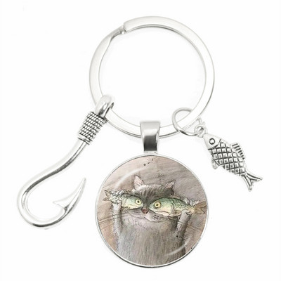 Моден ключодържател Fishing Master Ключодържател Fish Hook Keychain Стъклен купол Ключодържател Fisherman I Love Fishing Fish Pendant Ключодържател