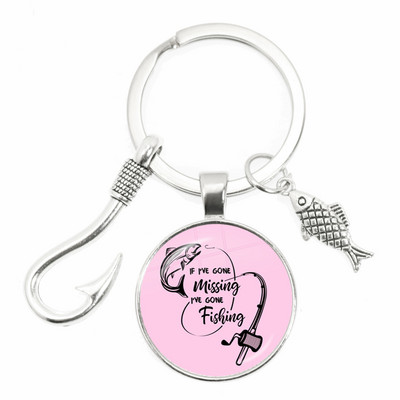 Моден ключодържател Fishing Master Ключодържател Fish Hook Keychain Стъклен купол Ключодържател Fisherman I Love Fishing Fish Pendant Ключодържател