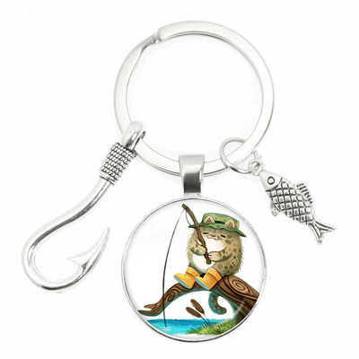 Моден ключодържател Fishing Master Ключодържател Fish Hook Keychain Стъклен купол Ключодържател Fisherman I Love Fishing Fish Pendant Ключодържател