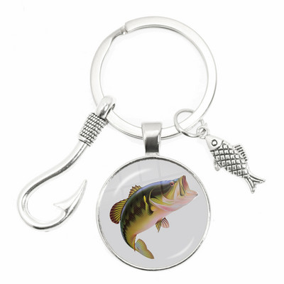 Моден ключодържател Fishing Master Ключодържател Fish Hook Keychain Стъклен купол Ключодържател Fisherman I Love Fishing Fish Pendant Ключодържател