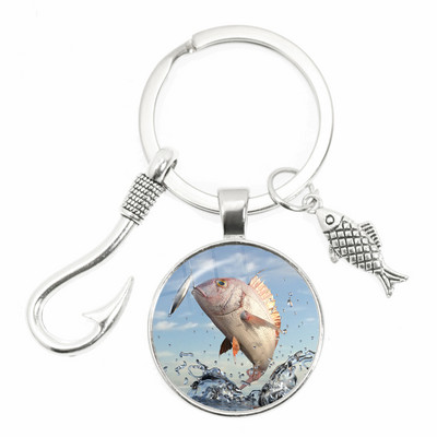 Моден ключодържател Fishing Master Ключодържател Fish Hook Keychain Стъклен купол Ключодържател Fisherman I Love Fishing Fish Pendant Ключодържател