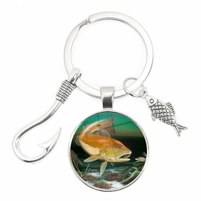 Моден ключодържател Fishing Master Ключодържател Fish Hook Keychain Стъклен купол Ключодържател Fisherman I Love Fishing Fish Pendant Ключодържател