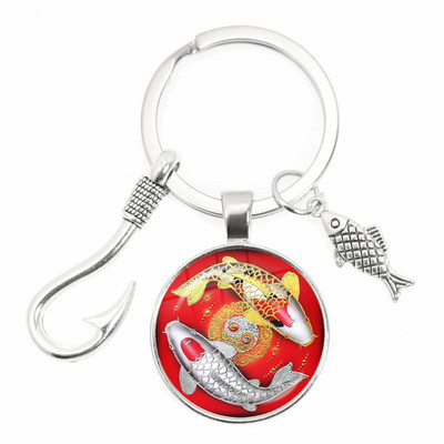 Моден ключодържател Fishing Master Ключодържател Fish Hook Keychain Стъклен купол Ключодържател Fisherman I Love Fishing Fish Pendant Ключодържател