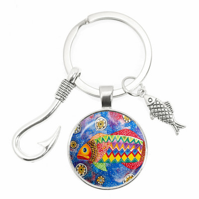 Моден ключодържател Fishing Master Ключодържател Fish Hook Keychain Стъклен купол Ключодържател Fisherman I Love Fishing Fish Pendant Ключодържател