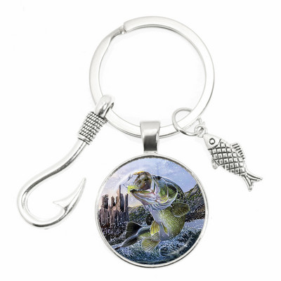 Моден ключодържател Fishing Master Ключодържател Fish Hook Keychain Стъклен купол Ключодържател Fisherman I Love Fishing Fish Pendant Ключодържател
