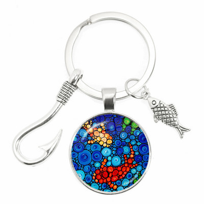 Моден ключодържател Fishing Master Ключодържател Fish Hook Keychain Стъклен купол Ключодържател Fisherman I Love Fishing Fish Pendant Ключодържател
