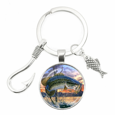 Моден ключодържател Fishing Master Ключодържател Fish Hook Keychain Стъклен купол Ключодържател Fisherman I Love Fishing Fish Pendant Ключодържател