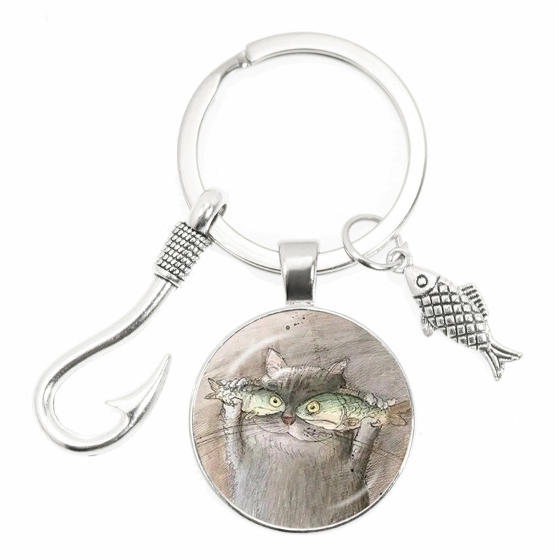 Моден ключодържател Fishing Master Ключодържател Fish Hook Keychain Стъклен купол Ключодържател Fisherman I Love Fishing Fish Pendant Ключодържател