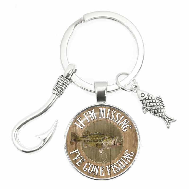 Моден ключодържател Fishing Master Ключодържател Fish Hook Keychain Стъклен купол Ключодържател Fisherman I Love Fishing Fish Pendant Ключодържател
