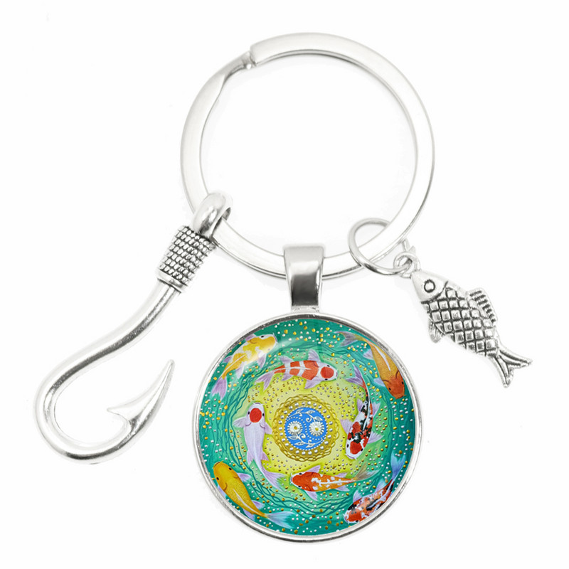 Моден ключодържател Fishing Master Ключодържател Fish Hook Keychain Стъклен купол Ключодържател Fisherman I Love Fishing Fish Pendant Ключодържател