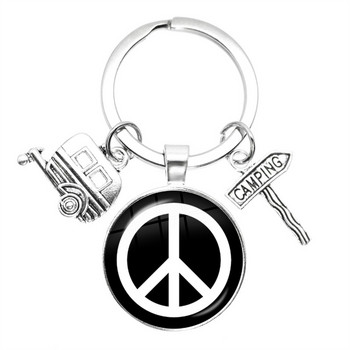 New Arrival Vintage Hippie Peace Sign Van Bus Keychain Fashion Ανδρικά Γυναικεία Τσάντα Κρεμαστό Κρεμαστό Μπρελόκ Κόσμημα Δαχτυλίδι