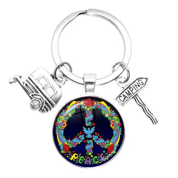 New Arrival Vintage Hippie Peace Sign Van Bus Keychain Fashion Ανδρικά Γυναικεία Τσάντα Κρεμαστό Κρεμαστό Μπρελόκ Κόσμημα Δαχτυλίδι