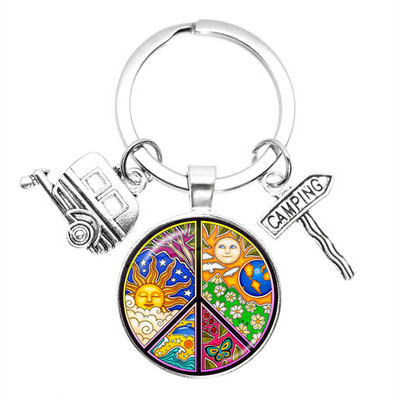 Nouă sosire Vintage Hippie semn de pace Van autobuz breloc modă bărbați femei geantă mașină pandantiv breloc inel suport bijuterii