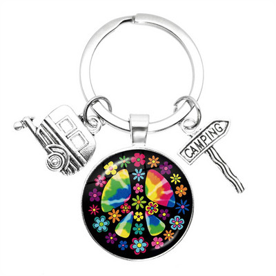 Nouă sosire Vintage Hippie semn de pace Van autobuz breloc modă bărbați femei geantă mașină pandantiv breloc inel suport bijuterii