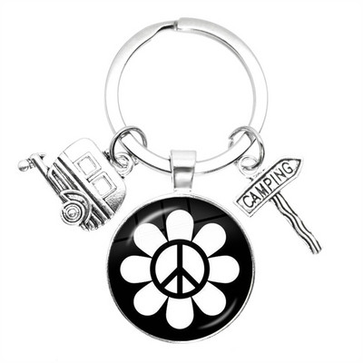 Nouă sosire Vintage Hippie semn de pace Van autobuz breloc modă bărbați femei geantă mașină pandantiv breloc inel suport bijuterii